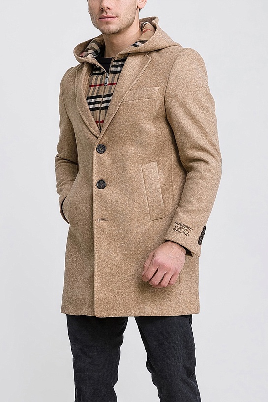 Бежевое мужское пальто Burberry London England logo-embroidered