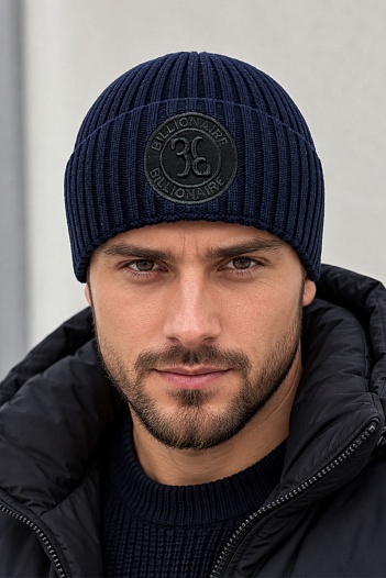 Мужская тёмно-синяя шапка Billionaire logo-patch   