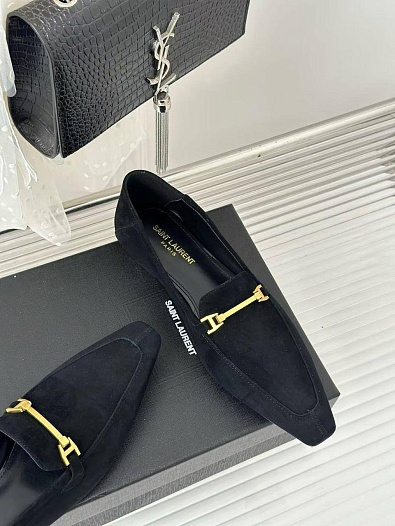 Женские замшевые лоферы чёрного цвета Yves Saint Laurent premium   