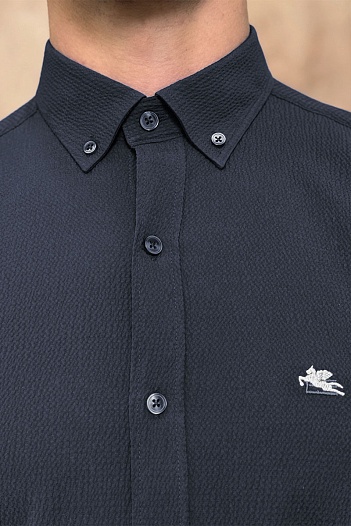 Мужская тёмно-синяя рубашка Etro Pegasus logo   