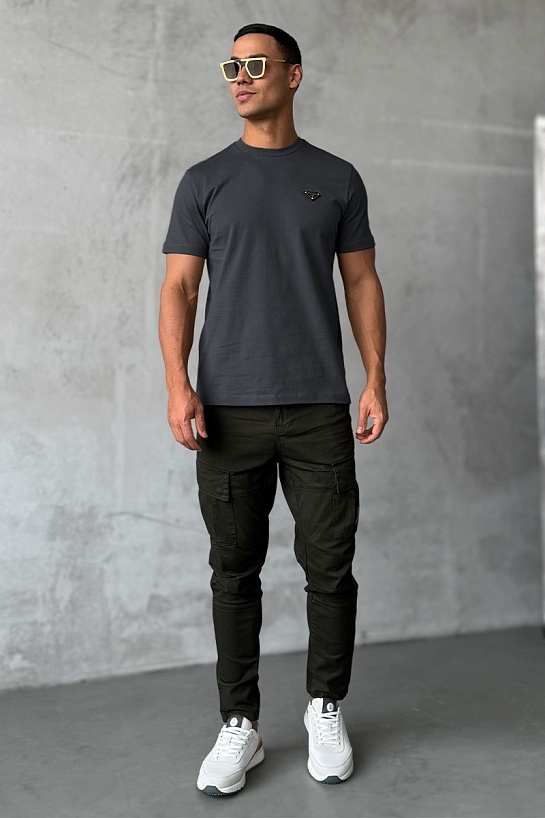 Мужская футболка Prada logo-plaque - Grey