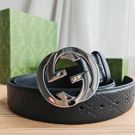 Кожаный ремень Gucci GG embossed (ширина 4 см, длина 100 / 105 см)   