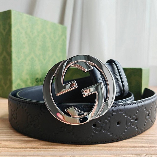 Кожаный ремень Gucci GG embossed (ширина 4 см, длина 100 / 105 см)
