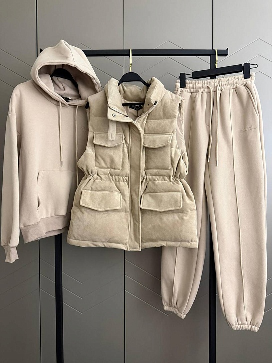 Женский костюм тройка на флисе Loro Piana premium - Beige