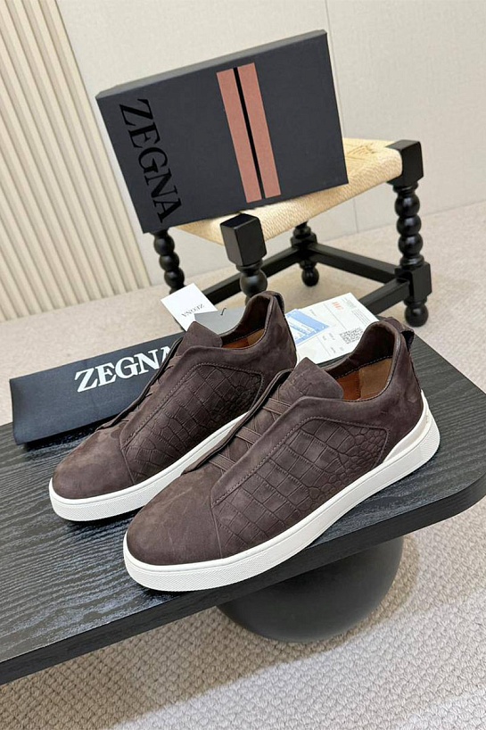 Мужские кроссовки Zegna Triple Stitch Alligator - Brown