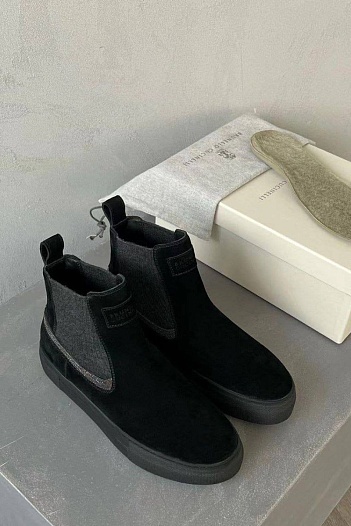 Женские замшевые ботинки Brunello Cucinelli Premium - Black   