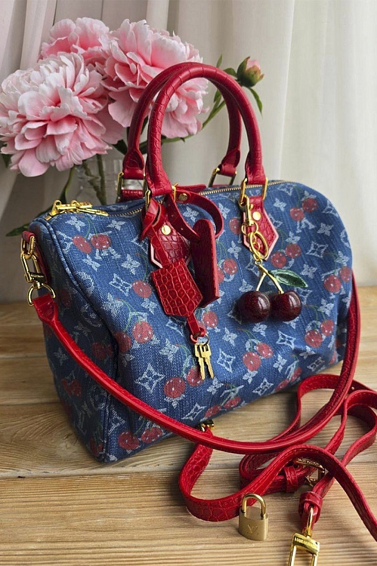 Сумка Louis Vuitton x Takashi Murakami Cherry Speedy Denim 30x22 см