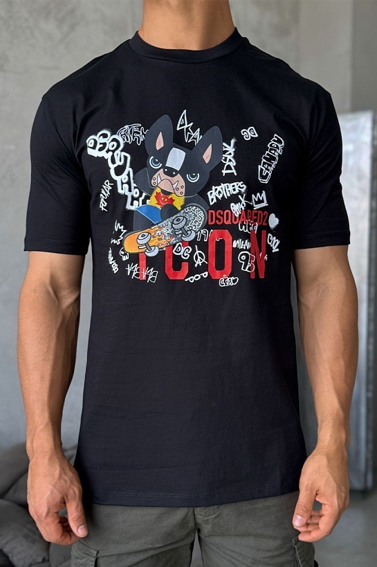 Чёрная оверсайз футболка Dsquared2 graffiti-print