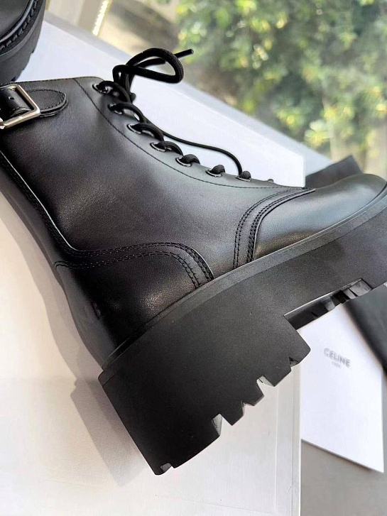 Женские кожаные ботинки Celine Premium - Black