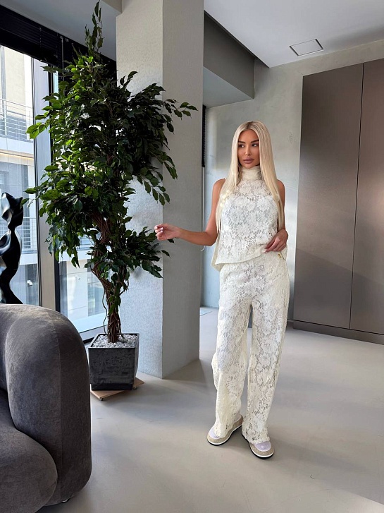 Женский кружевной костюм белого цвета Schiaparelli premium