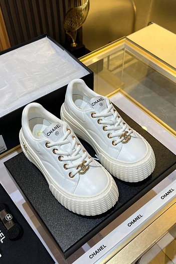 Женские кожаные кроссовки Chanel Premium - White   