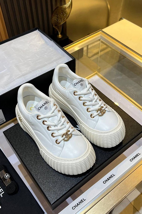 Женские кожаные кроссовки Chanel Premium - White