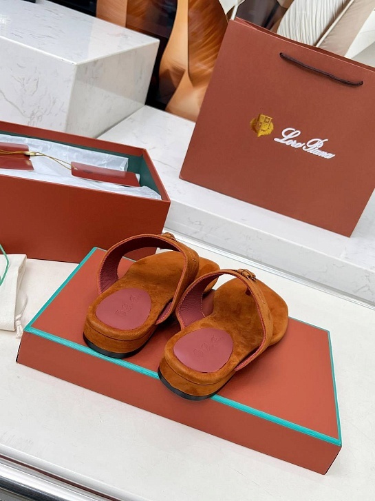 Женские замшевые шлёпанцы Loro Piana Premium - Brown