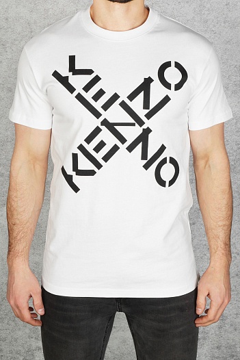 Белая мужская футболка с принтом Kenzo   