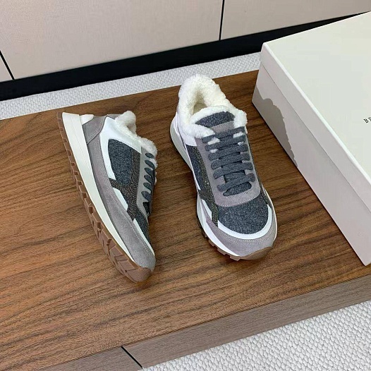 Женские замшевые кроссовки с мехом Brunello Cucinelli premium   