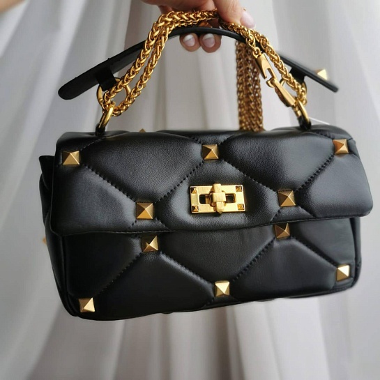 Женская сумка Valentino Roman Stud 25x14 см - Black