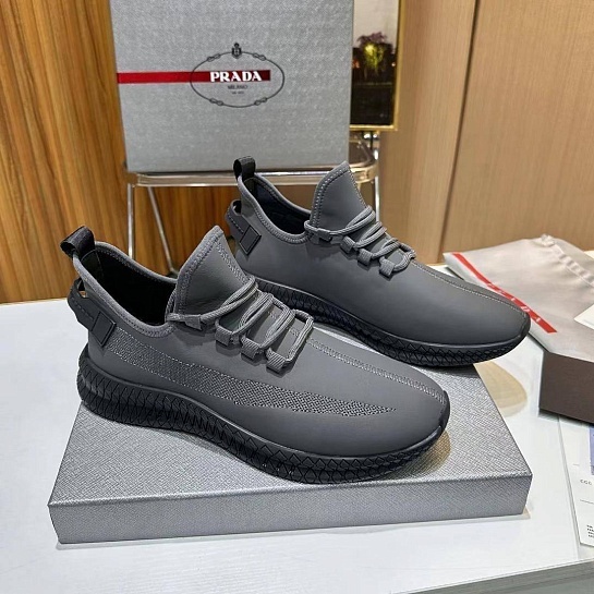 Мужские кожаные кроссовки Prada lace-up - Grey