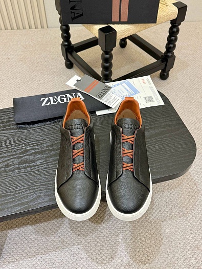 Кожаные кроссовки Ermenegildo Zegna Triple Stitch - Black   