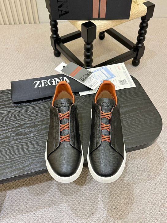 Кожаные кроссовки Ermenegildo Zegna Triple Stitch - Black