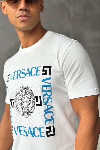 Мужская белая футболка Versace logo-print   