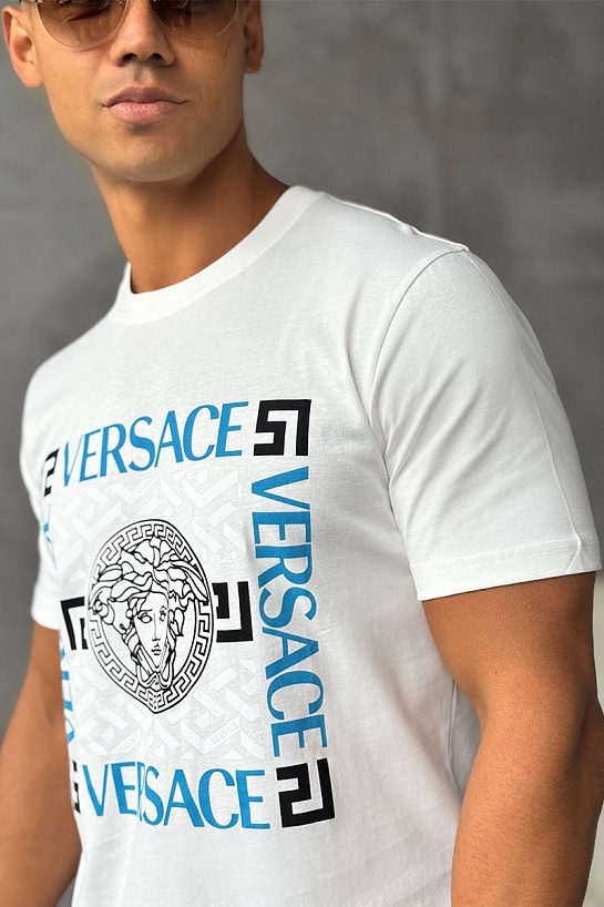 Мужская белая футболка Versace logo-print