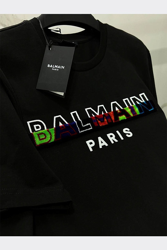 Чёрная мужская футболка Balmain textured-logo