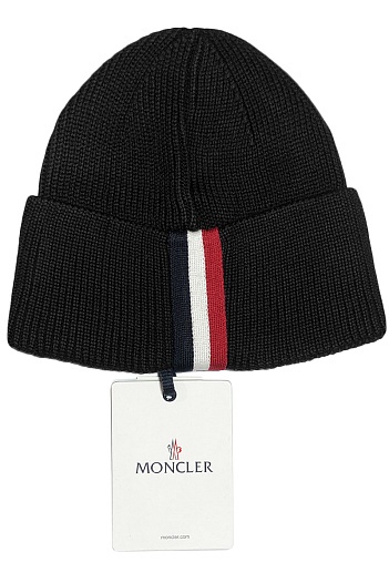 Мужская брендовая шапка Moncler чёрного цвета   