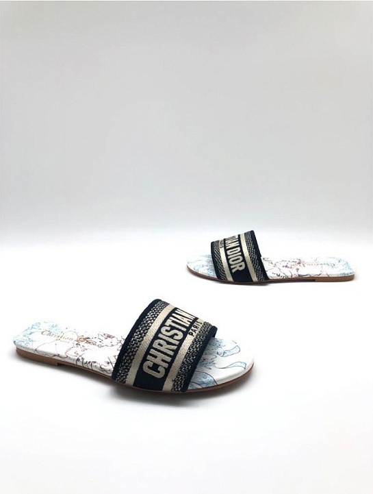 Женские шлепанцы Dior Dway Slide Embroidered Cotton