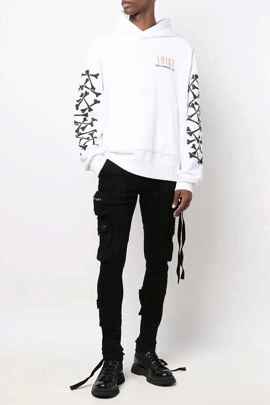 Белое мужское худи Amiri Bones logo-print