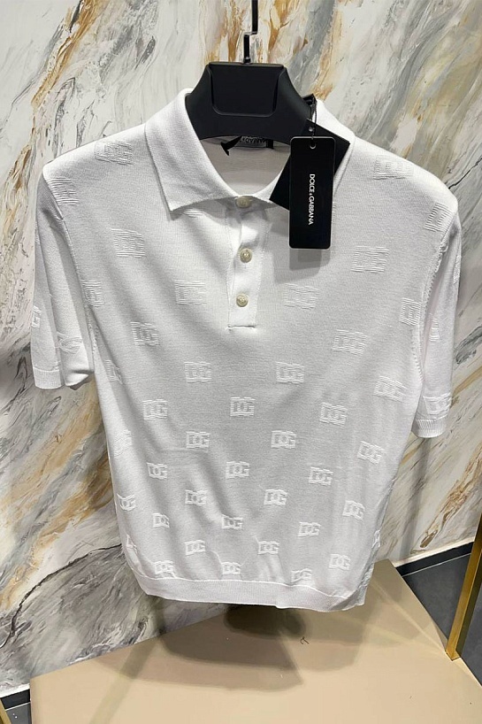 Мужское поло Dolce & Gabbana monogram all-over - White