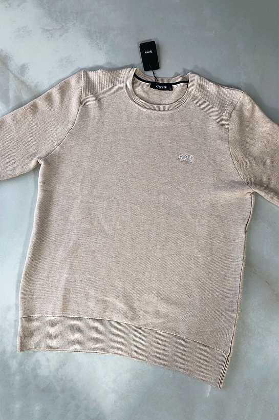 Бежевый мужской джемпер Hugo Boss logo-embroidered