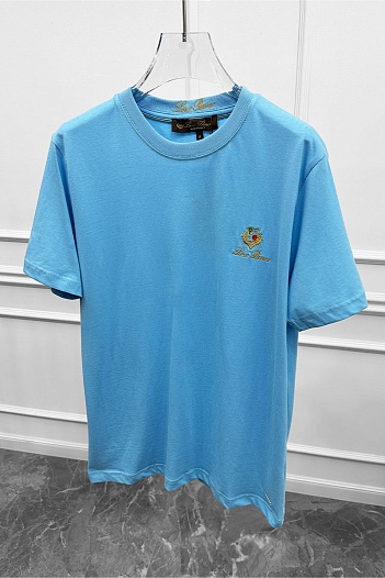 Футболка голубого цвета Loro Piana logo-embroidered   