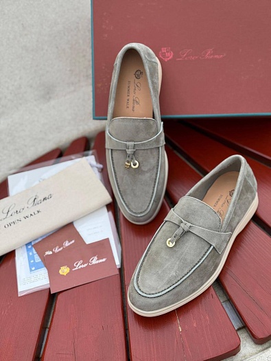 Женские замшевые лоферы Loro Piana Open Walk - Grey   