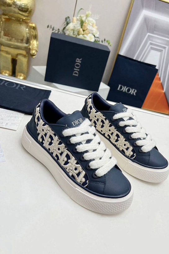 Женские комбинированные кроссовки Dior синего цвета
