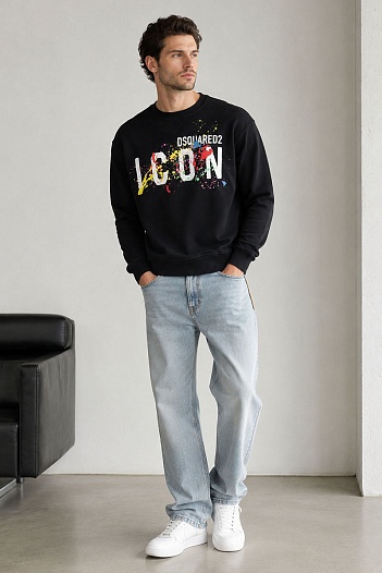 Мужской чёрный свитшот Dsquared2 "ICON" logo-print   