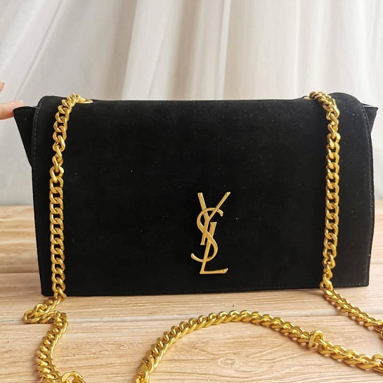 Женская чёрная замшевая сумка Yves Saint Laurent 32x19 см