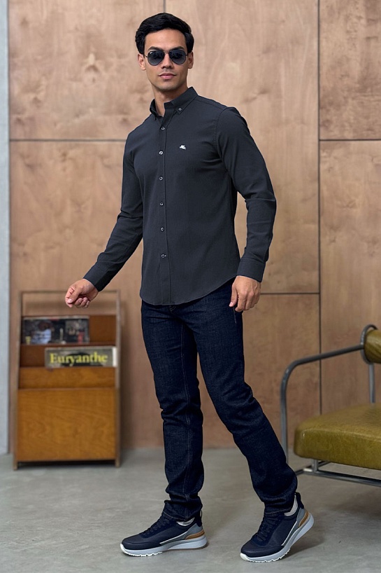 Мужская тёмно-синяя рубашка Etro Pegasus logo