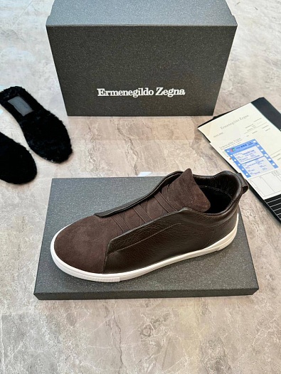 Кроссовки с мехом Ermenegildo Zegna Triple Stitch - Brown   