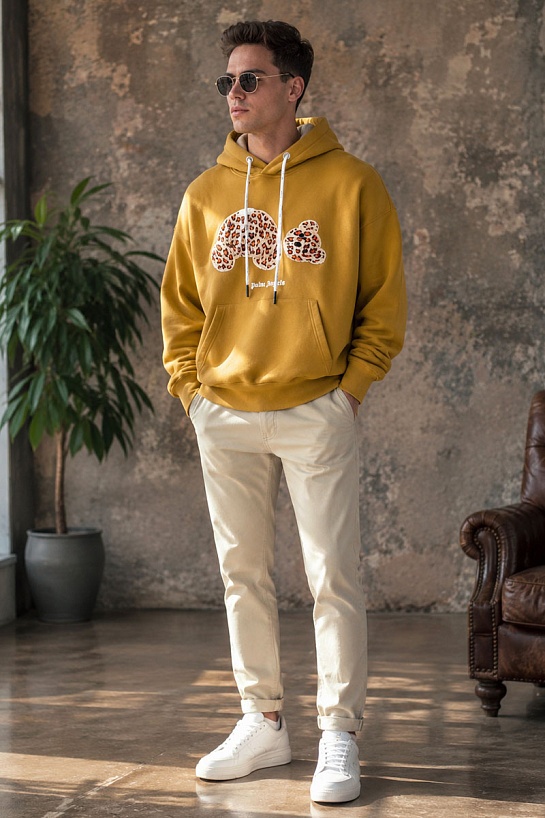 Мужское худи Palm Angels Leopard Teddy Bear - Yellow