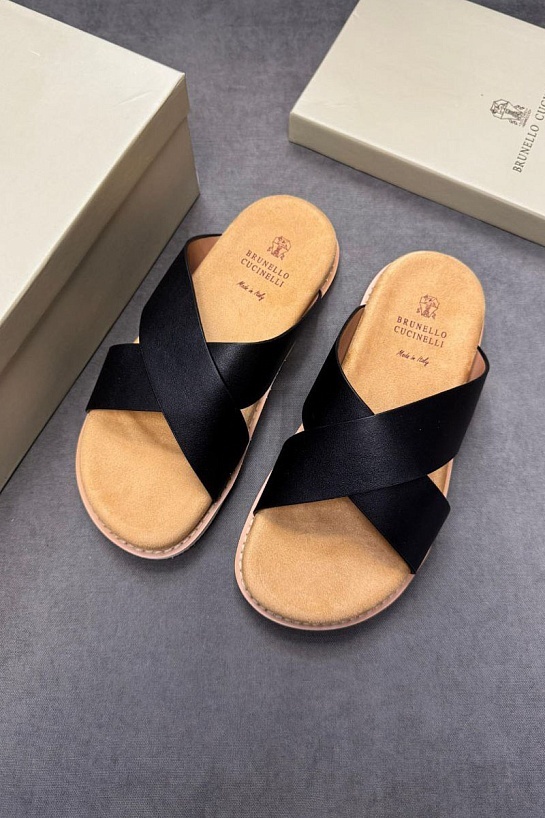 Кожаные шлёпанцы Brunello Cucinelli Crossover - Black