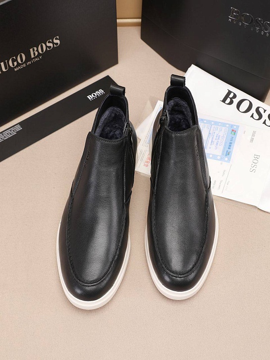 Кожаные лоферы с мехом Hugo Boss high-top - Black