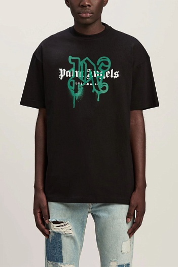 Чёрная футболка Palm Angels Los Angeles monogram spray   