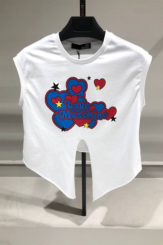 Женский белый топ Love Moschino Hearts print