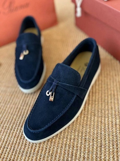 Женские замшевые лоферы Loro Piana Open Walk Premium - Navy   
