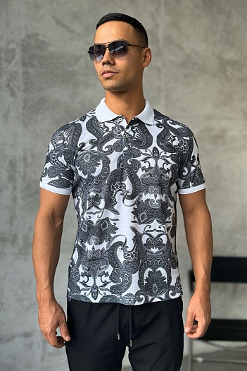 Мужское поло Etro "Floral" - White / Grey   