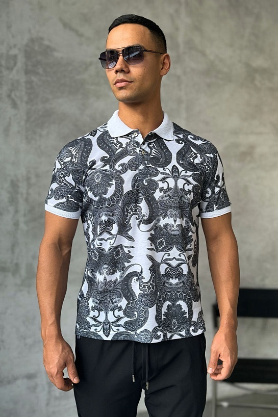 Мужское поло Etro "Floral" - White / Grey