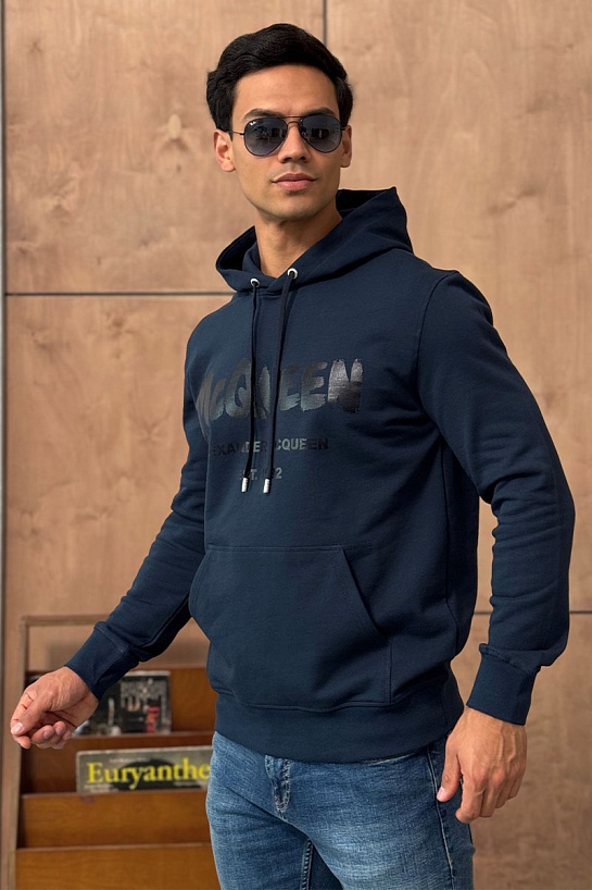 Тёмно-синее худи Alexander McQueen graffiti logo-print