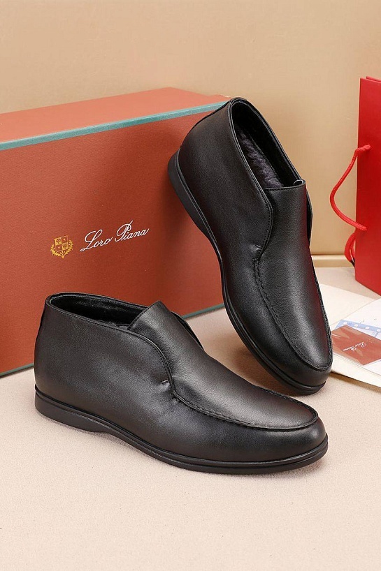 Кожаные лоферы с мехом Loro Piana Open Walk - Black
