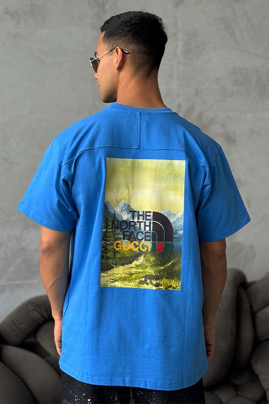 Оверсайз футболка Gucci x The North Face Collaboration landscape print - Blue