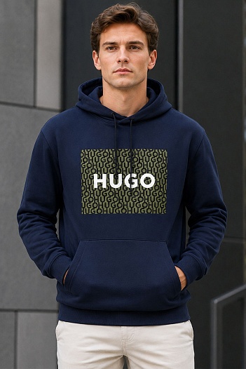 Тёмно-синее мужское худи Hugo Boss Dreeman logo-print   